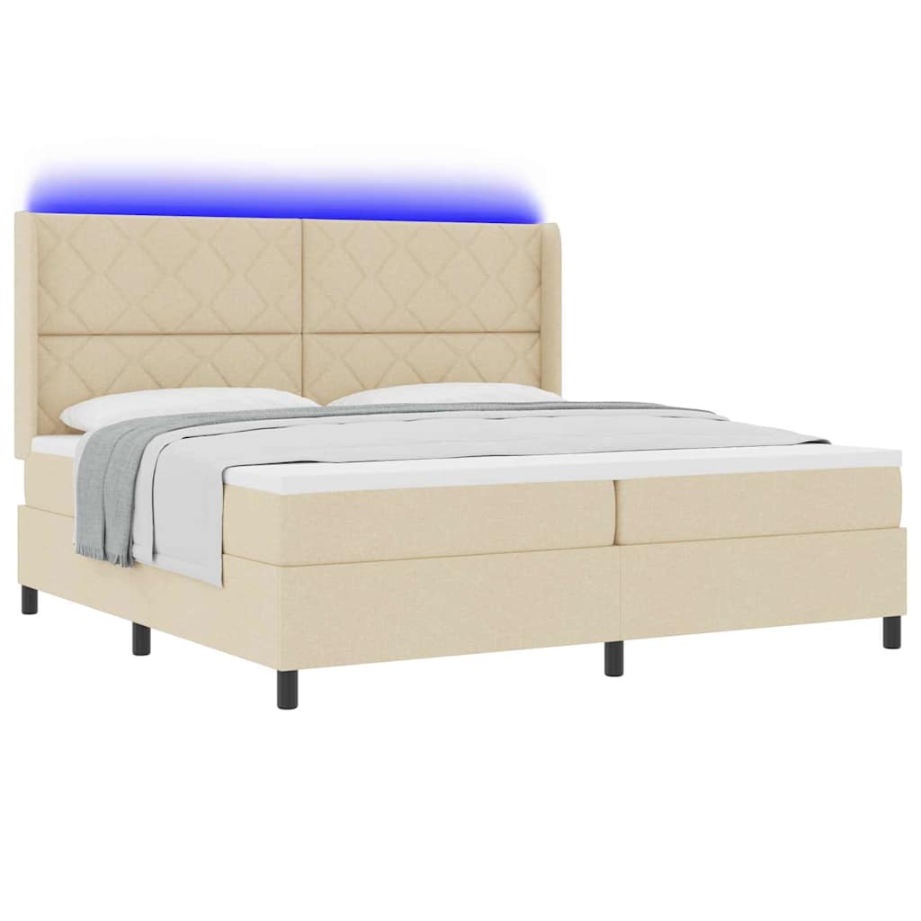 vidaXL LED Κρεβάτι με βάθρο με κεφαλάρι Κρεμ 200 x 200 cm ύφασμα