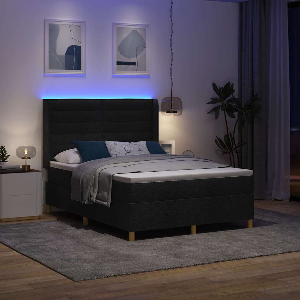 vidaXL Κρεβάτι με ελατήρια με στρώμα Μαύρο 140 x 190 cm ύφασμα