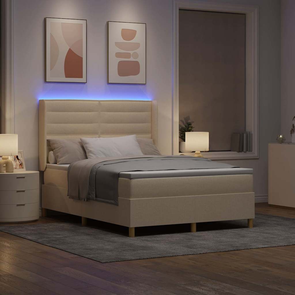 vidaXL Κρεβάτι με ελατήρια με κεφαλάρι Κρεμ 140 x 190 cm ύφασμα