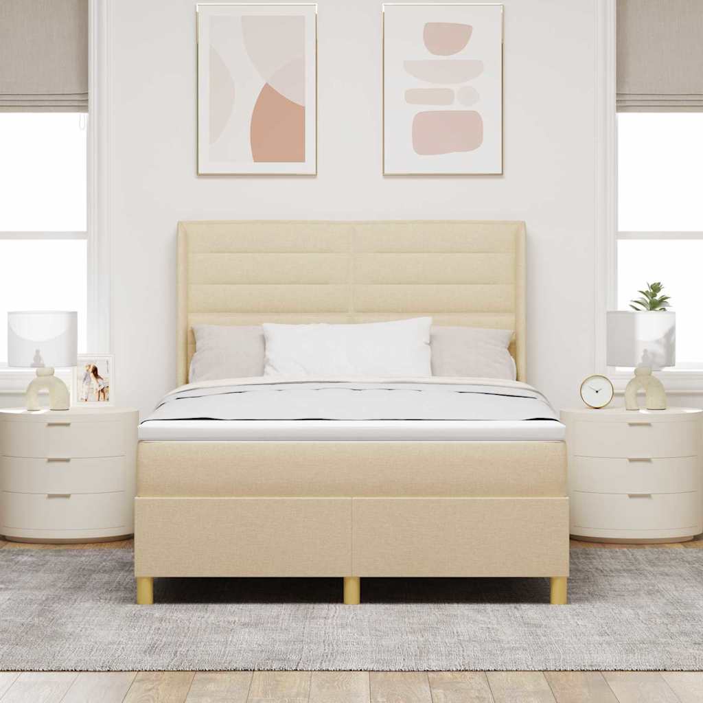 vidaXL Κρεβάτι με ελατήρια με κεφαλάρι Κρεμ 140 x 190 cm ύφασμα