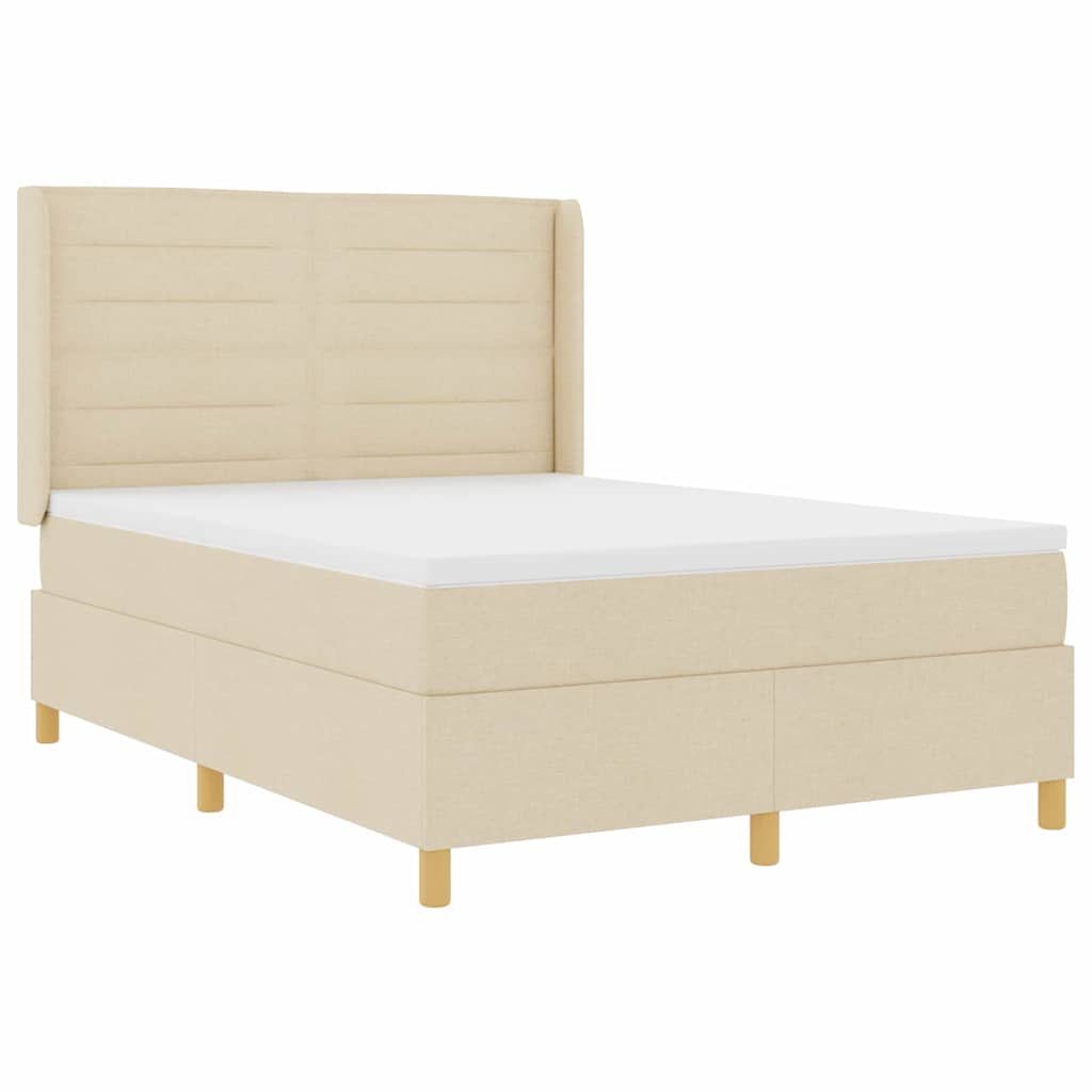 vidaXL Κρεβάτι με ελατήρια με κεφαλάρι Κρεμ 140 x 190 cm ύφασμα