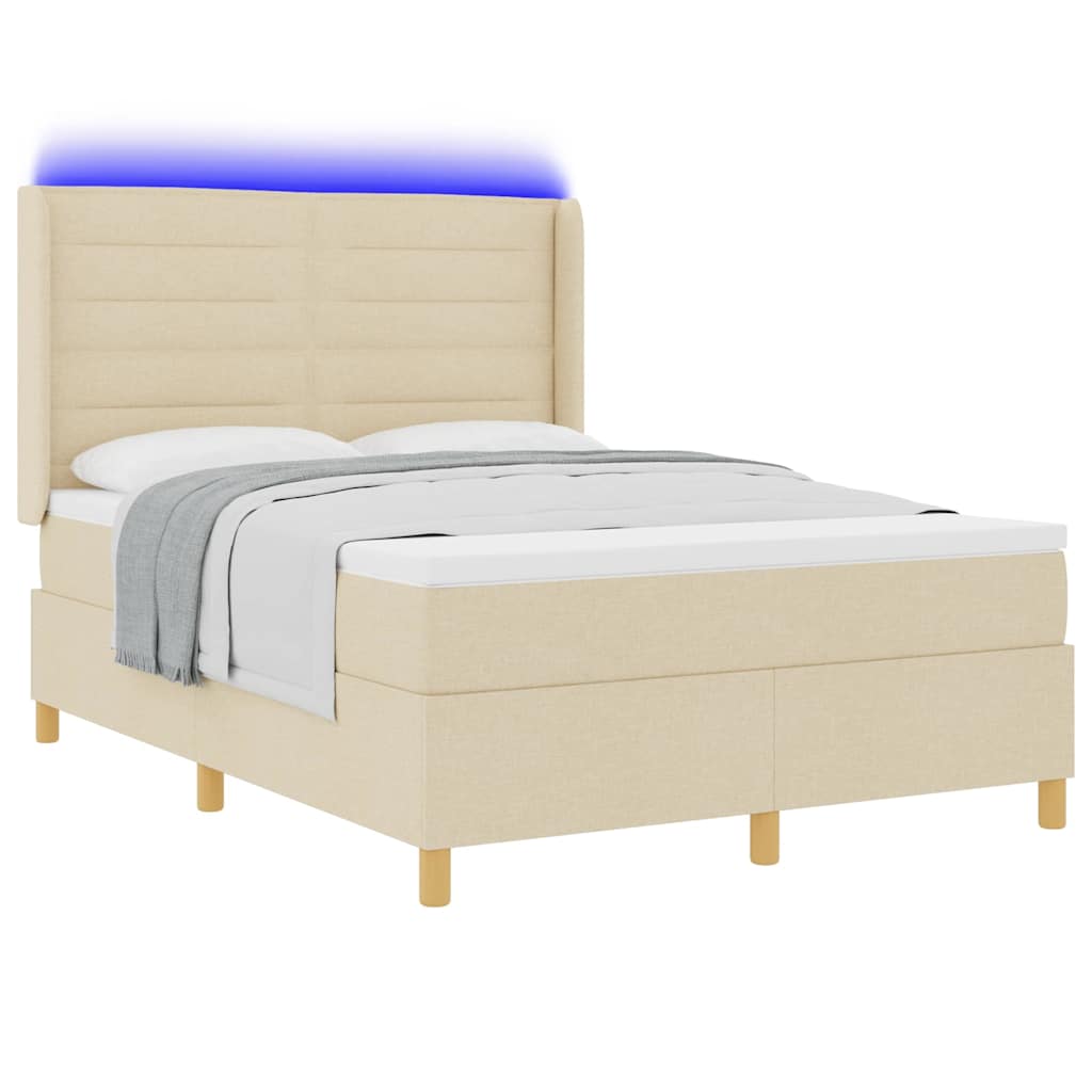 vidaXL Κρεβάτι με ελατήρια με κεφαλάρι Κρεμ 140 x 190 cm ύφασμα