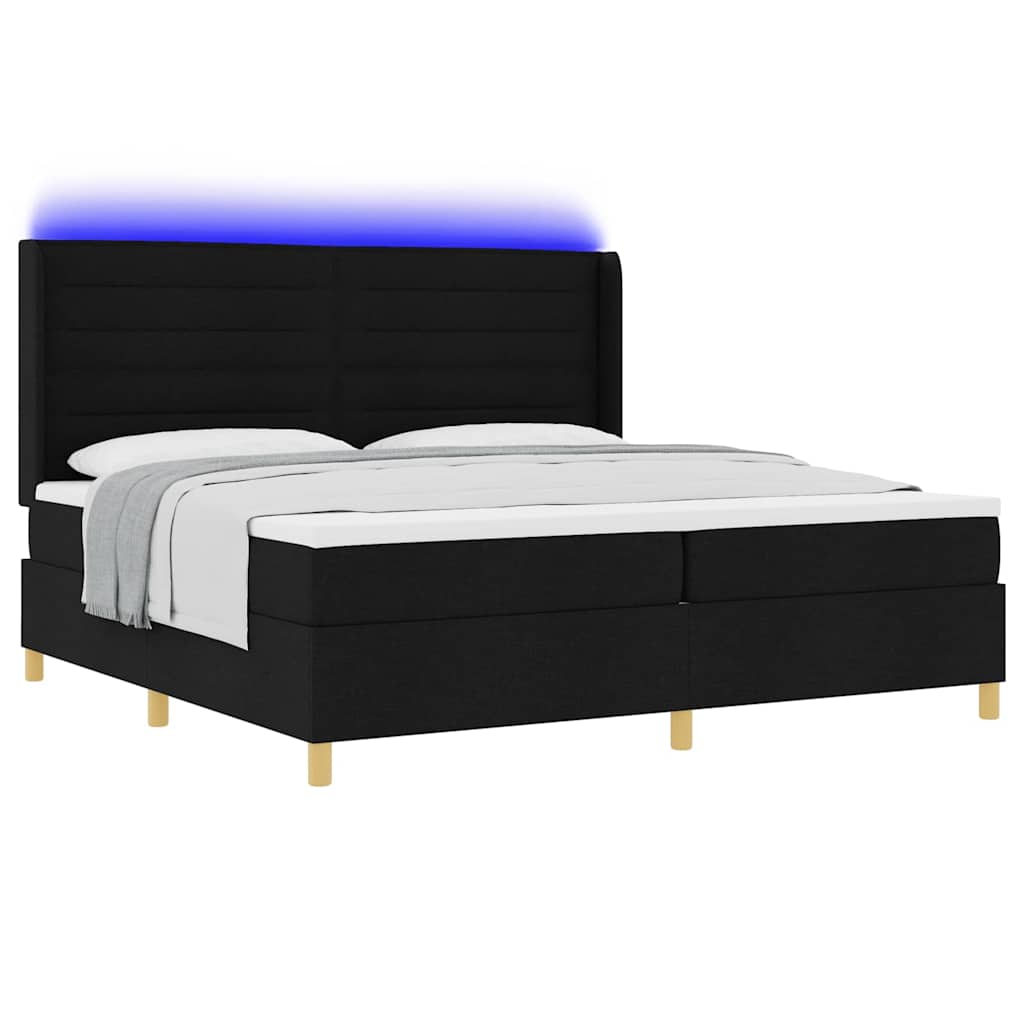vidaXL Κρεβάτι με ελατήρια με στρώμα με led Μαύρο 200 x 200 cm ύφασμα
