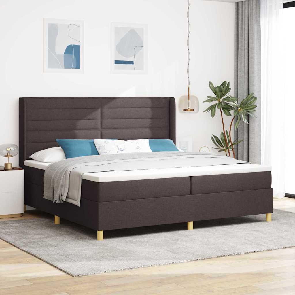 vidaXL Κρεβάτι με ελατήρια με στρώμα με led Καφέ 200 x 200 cm ύφασμα