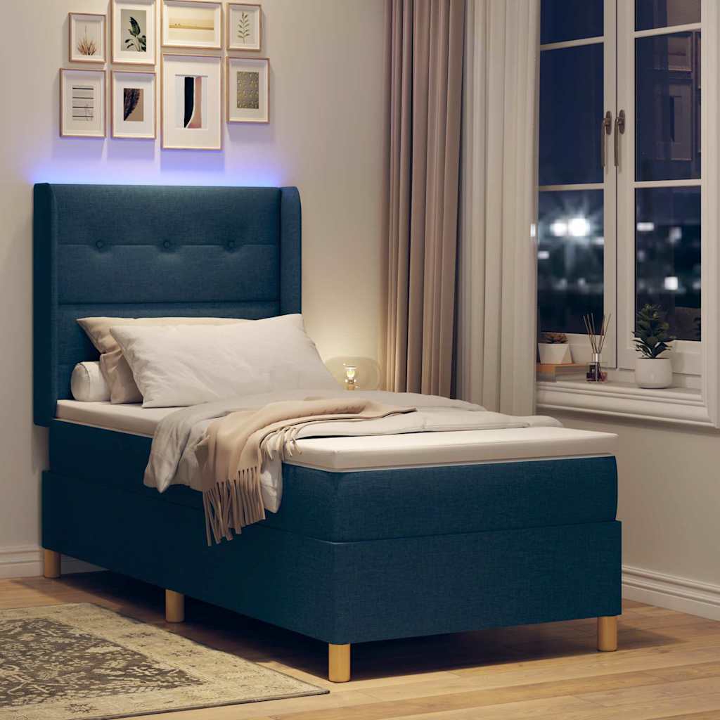 vidaXL Κρεβάτι με ελατήρια με κεφαλάρι Μπλε 90 x 190 cm ύφασμα