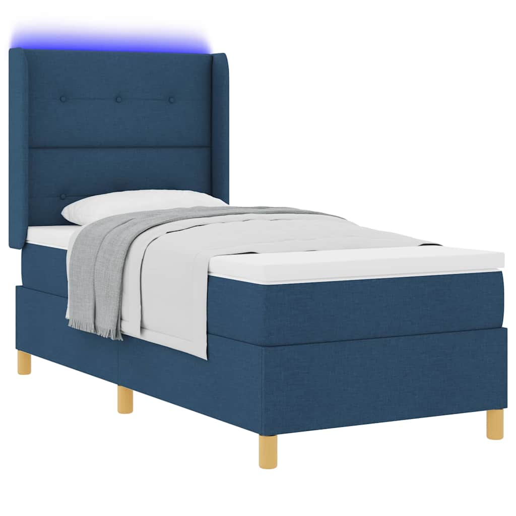 vidaXL Κρεβάτι με ελατήρια με κεφαλάρι Μπλε 90 x 190 cm ύφασμα