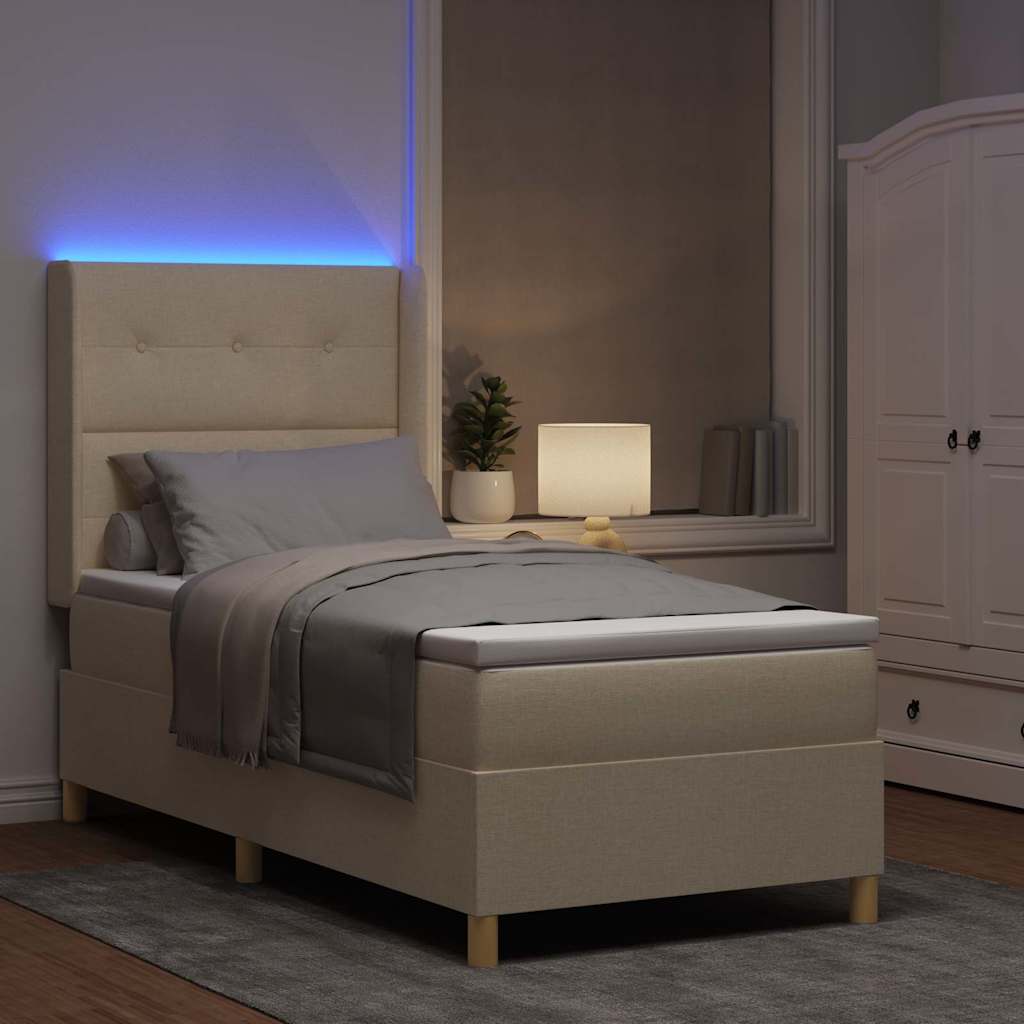 vidaXL Κρεβάτι με ελατήρια με κεφαλάρι Κρεμ 100 x 200 cm ύφασμα