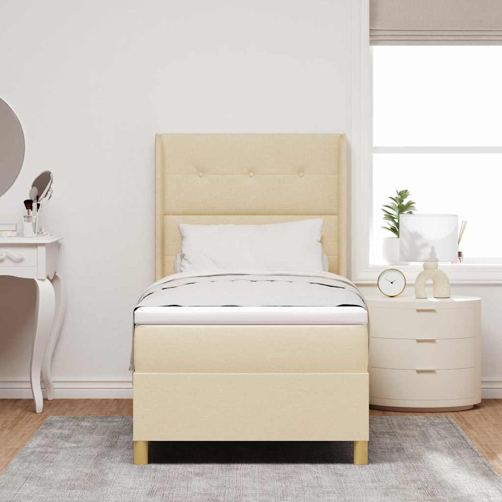 vidaXL Κρεβάτι με ελατήρια με κεφαλάρι Κρεμ 100 x 200 cm ύφασμα
