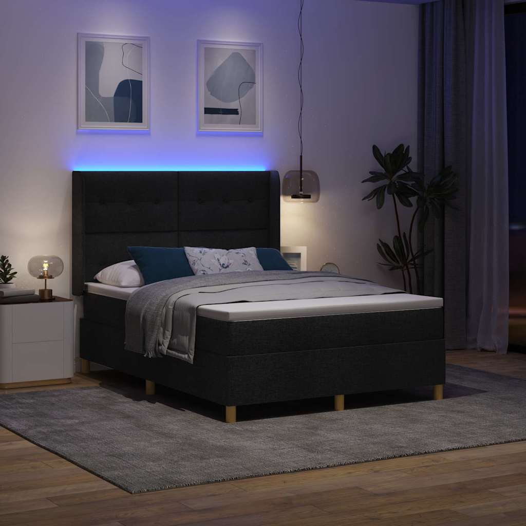 vidaXL Κρεβάτι με ελατήρια με κεφαλάρι Μαύρο 140 x 190 cm ύφασμα