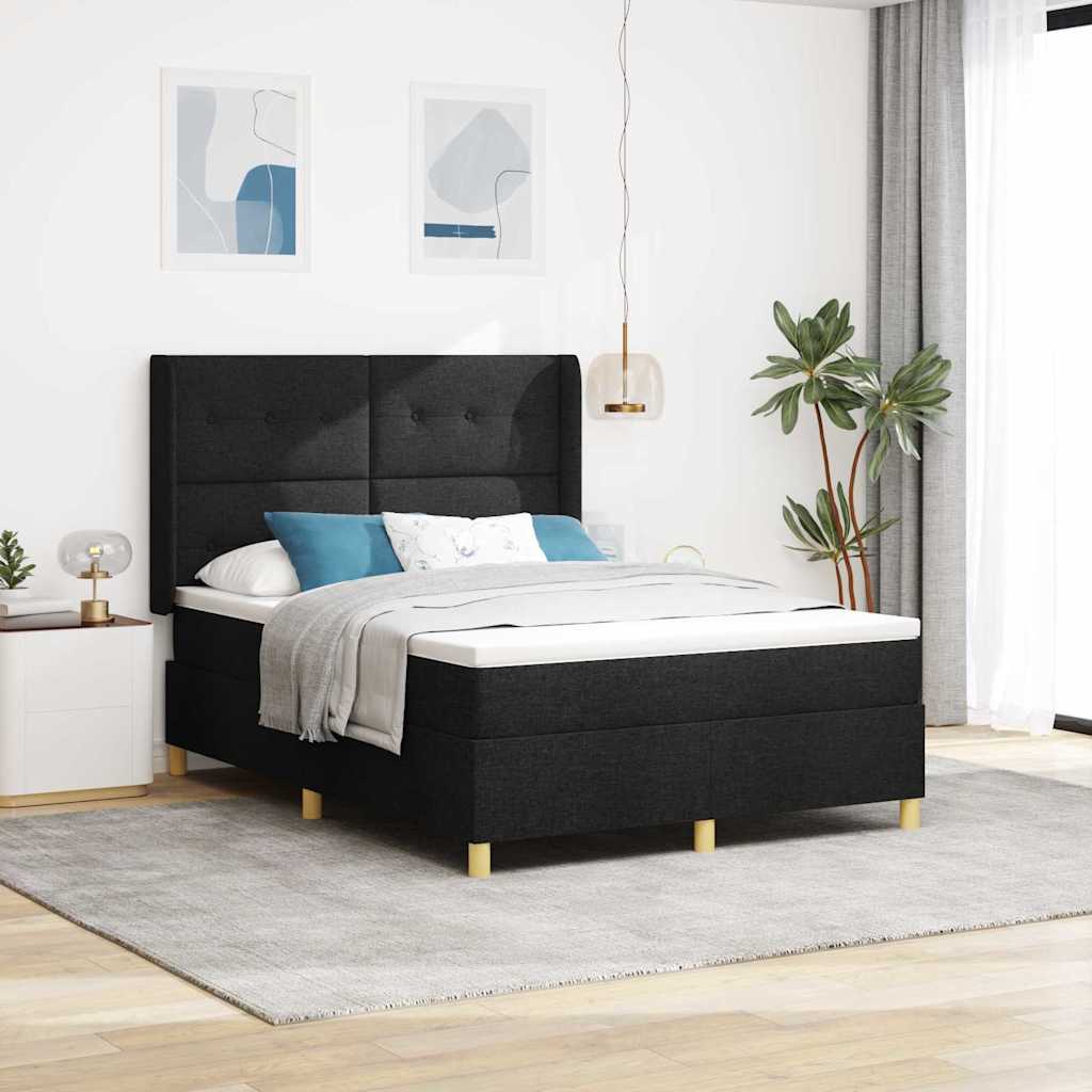 vidaXL Κρεβάτι με ελατήρια με κεφαλάρι Μαύρο 140 x 190 cm ύφασμα