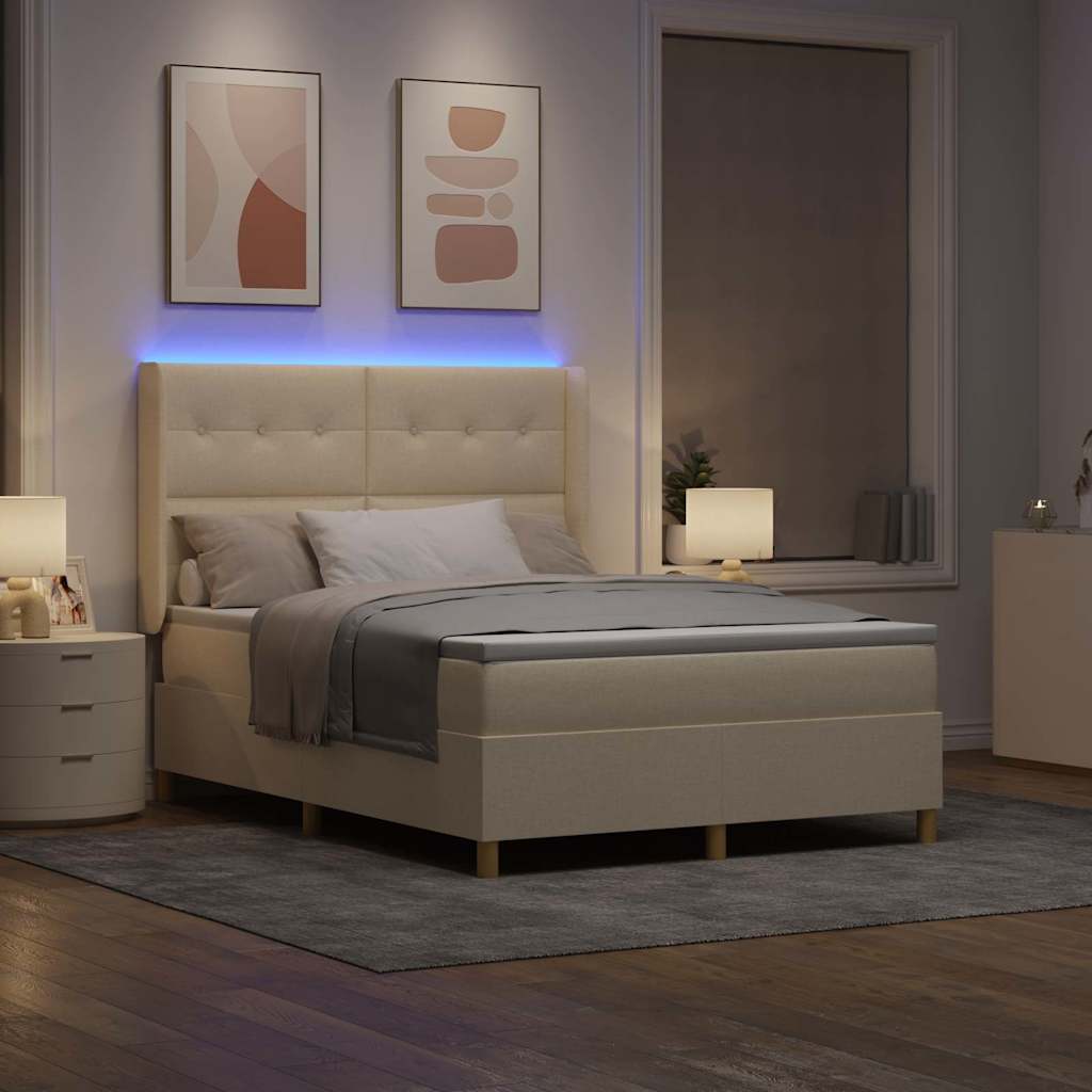 vidaXL Κρεβάτι με ελατήρια με κεφαλάρι Κρεμ 160 x 200 cm ύφασμα