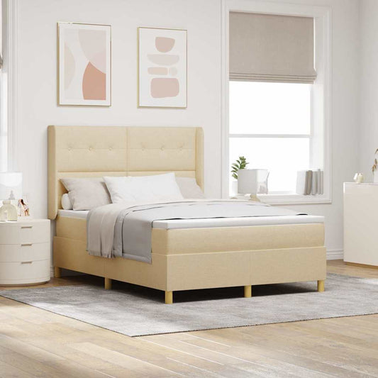 vidaXL Κρεβάτι με ελατήρια με κεφαλάρι Κρεμ 160 x 200 cm ύφασμα