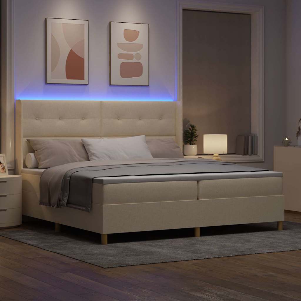 vidaXL Κρεβάτι με ελατήρια με κεφαλάρι Κρεμ 200 x 200 cm ύφασμα