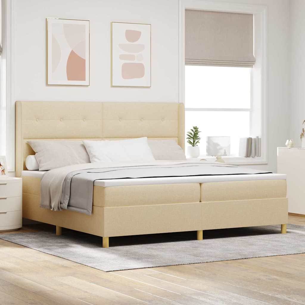 vidaXL Κρεβάτι με ελατήρια με κεφαλάρι Κρεμ 200 x 200 cm ύφασμα