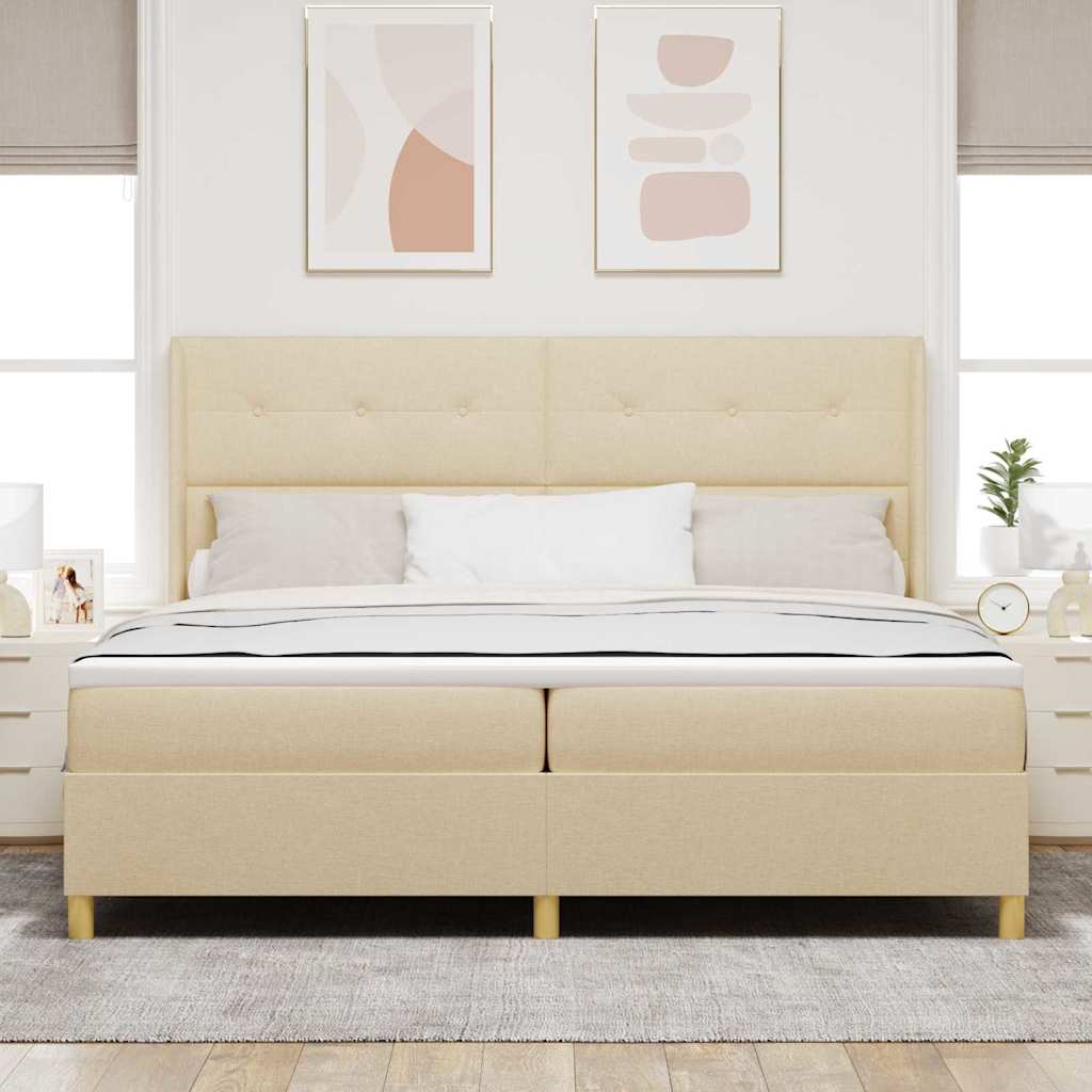 vidaXL Κρεβάτι με ελατήρια με κεφαλάρι Κρεμ 200 x 200 cm ύφασμα