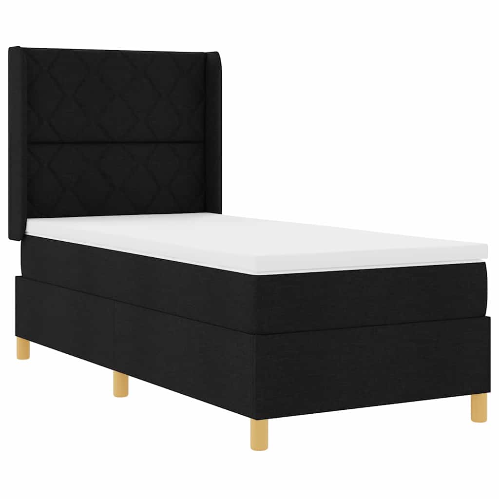 vidaXL Κρεβάτι με ελατήρια με κεφαλάρι Μαύρο 90 x 190 cm ύφασμα