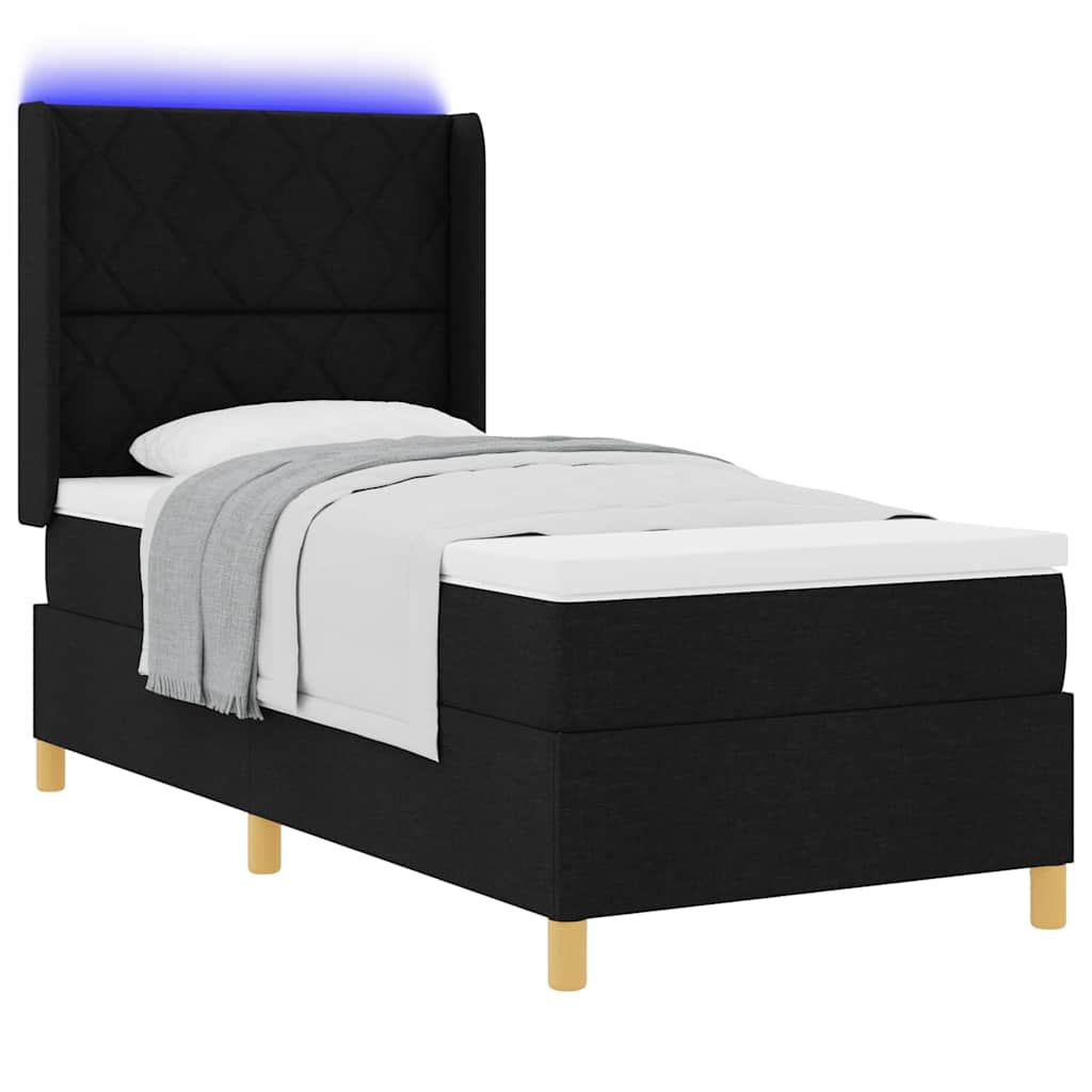 vidaXL Κρεβάτι με ελατήρια με κεφαλάρι Μαύρο 90 x 190 cm ύφασμα