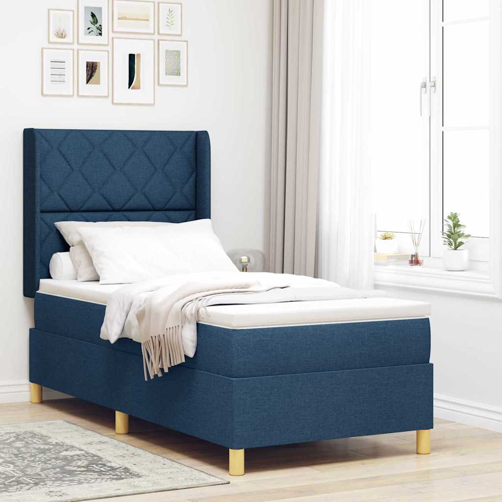 vidaXL Κρεβάτι με ελατήρια με κεφαλάρι Μπλε 90 x 190 cm ύφασμα
