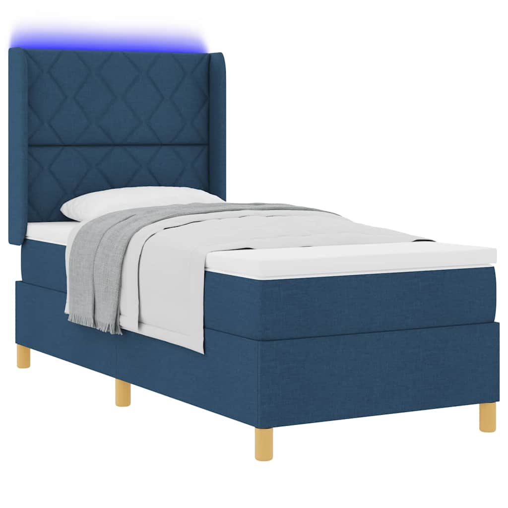 vidaXL Κρεβάτι με ελατήρια με κεφαλάρι Μπλε 90 x 190 cm ύφασμα