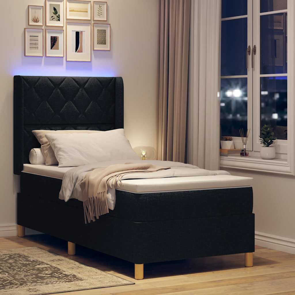 vidaXL Κρεβάτι με ελατήρια με κεφαλάρι Μαύρο 90 x 200 cm ύφασμα