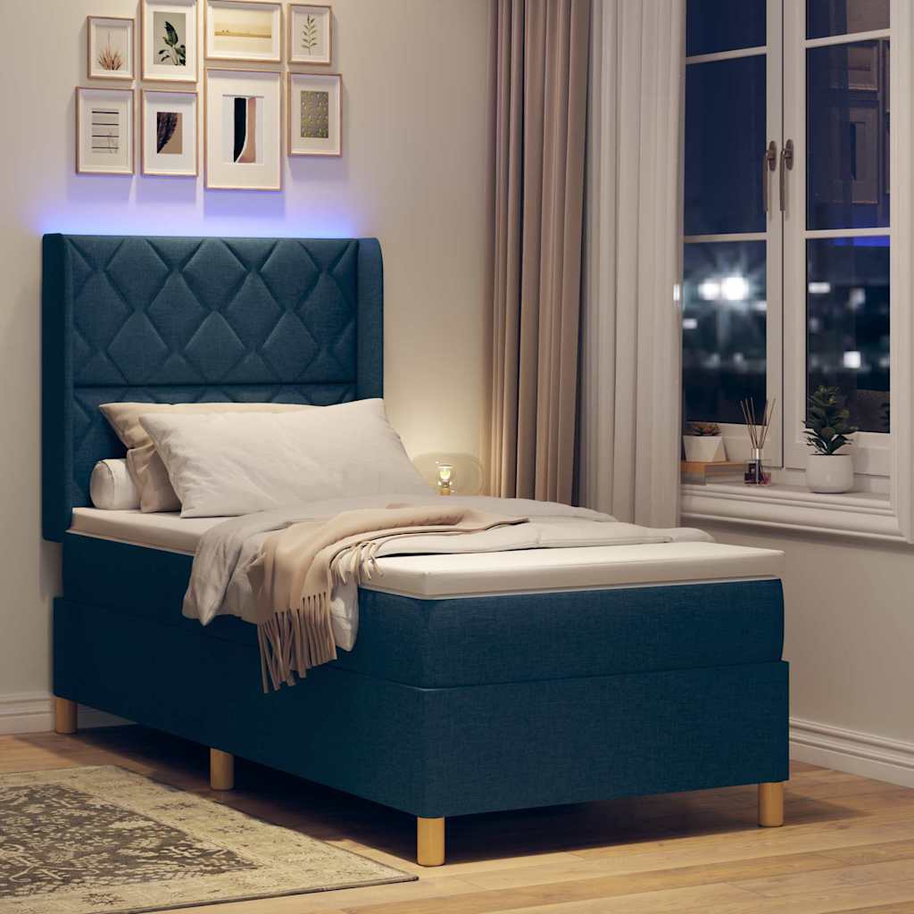 vidaXL Κρεβάτι με ελατήρια με κεφαλάρι Μπλε 90 x 200 cm ύφασμα