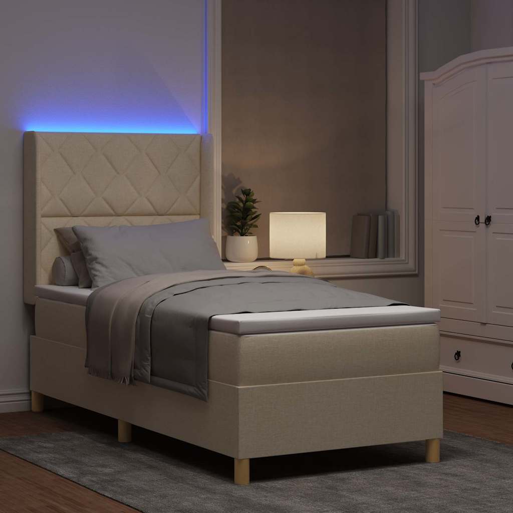 vidaXL Κρεβάτι με ελατήρια με κεφαλάρι Κρεμ 100 x 200 cm ύφασμα