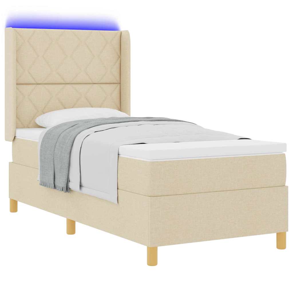 vidaXL Κρεβάτι με ελατήρια με κεφαλάρι Κρεμ 100 x 200 cm ύφασμα