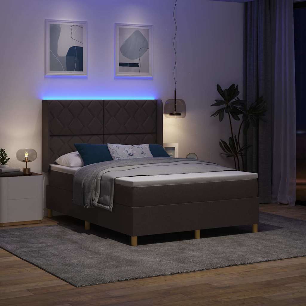 vidaXL Κρεβάτι με ελατήρια με κεφαλάρι Καφέ 140 x 190 cm ύφασμα