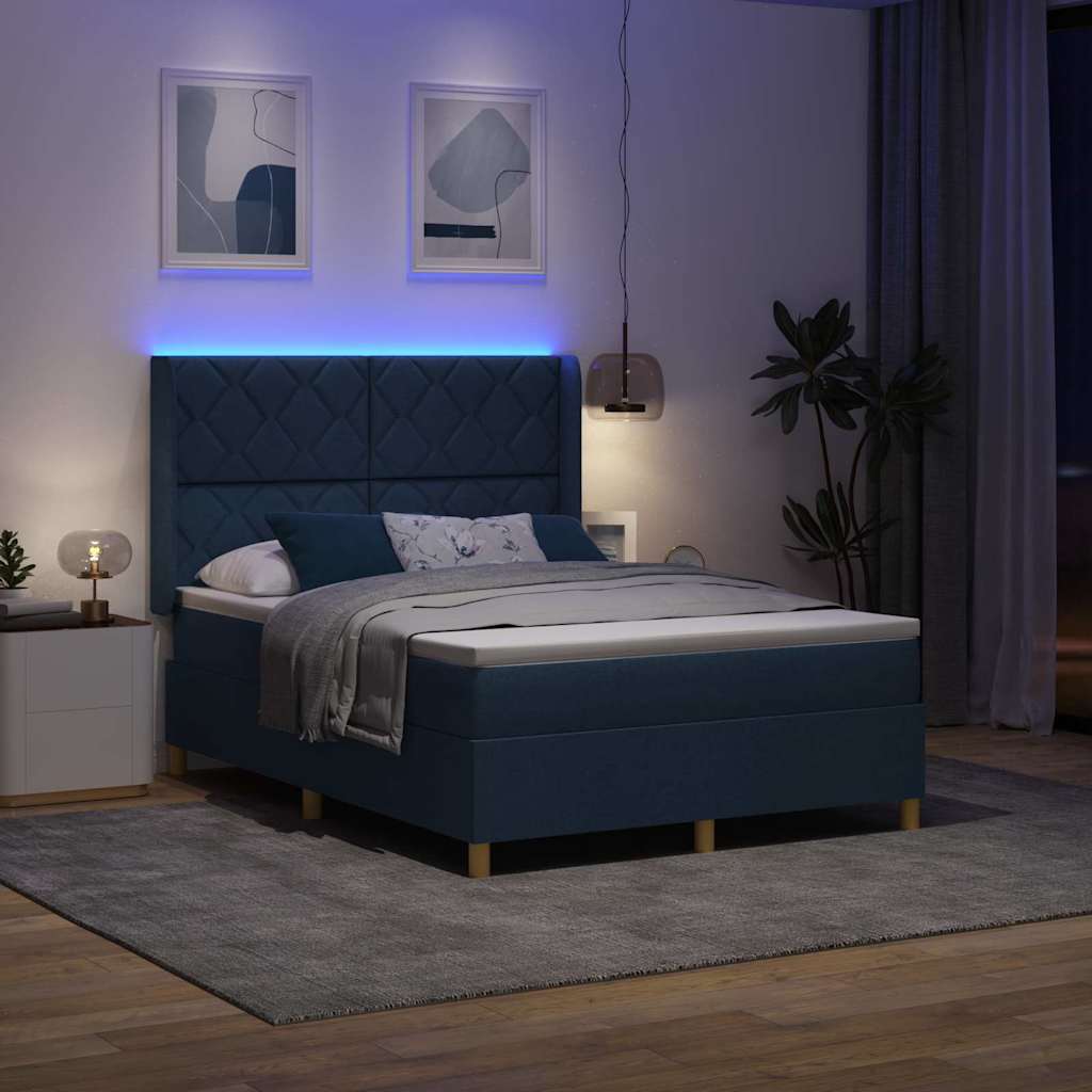 vidaXL Κρεβάτι με ελατήρια με κεφαλάρι Μπλε 140 x 190 cm ύφασμα