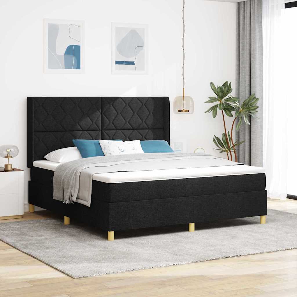 vidaXL Κρεβάτι με ελατήρια με κεφαλάρι Μαύρο 180 x 200 cm ύφασμα