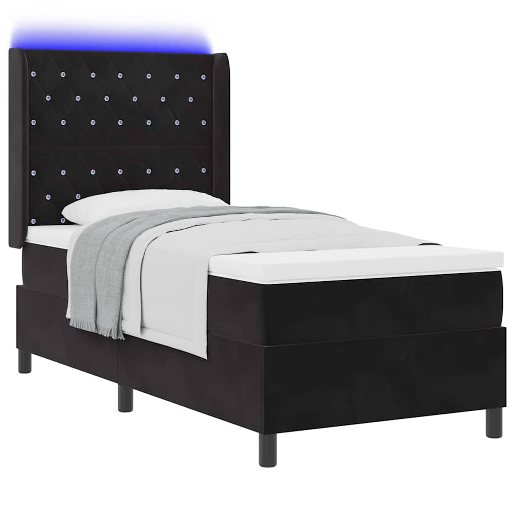 vidaXL Κρεβάτι με ελατήρια με στρώμα με led Μαύρο 90 x 200 cm Βελούδο