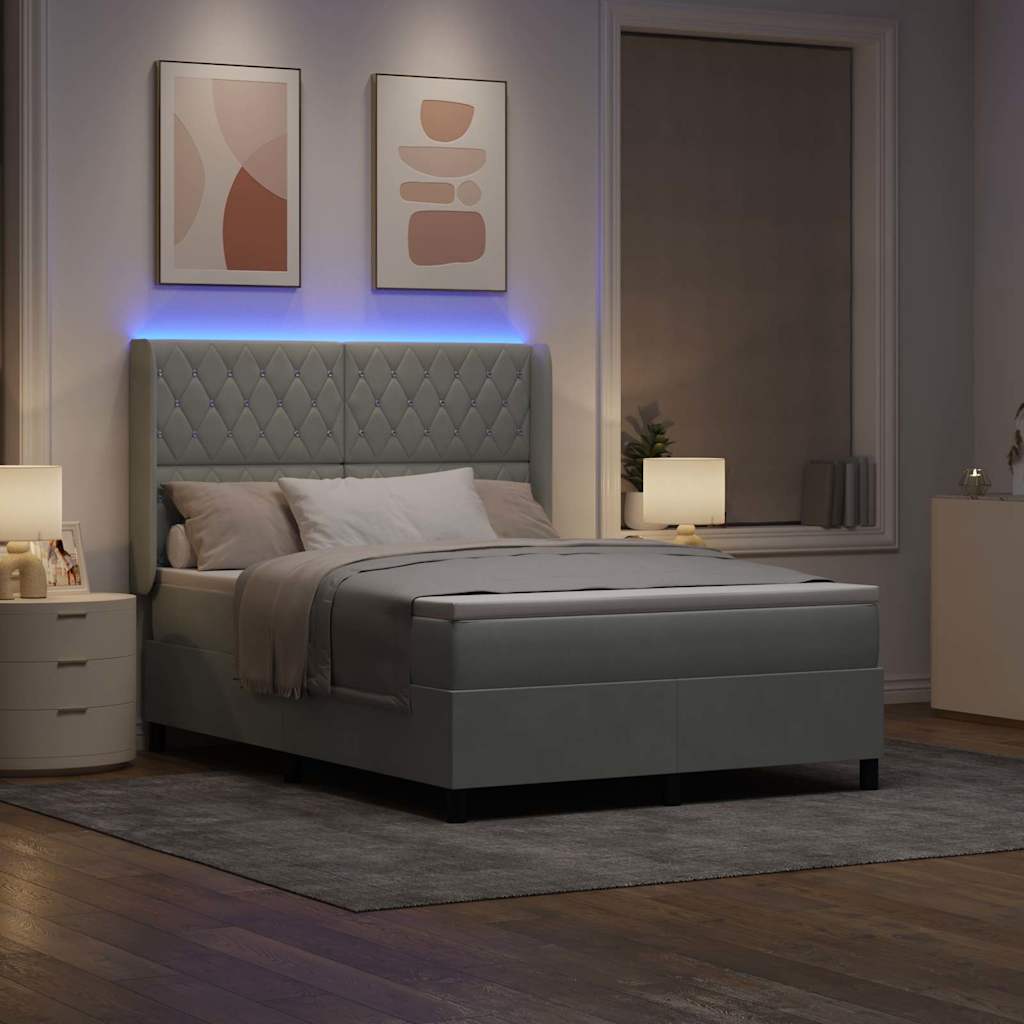 vidaXL Κρεβάτι με ελατήρια Ανοιχτό γκρι 140 x 190 cm Βελούδο