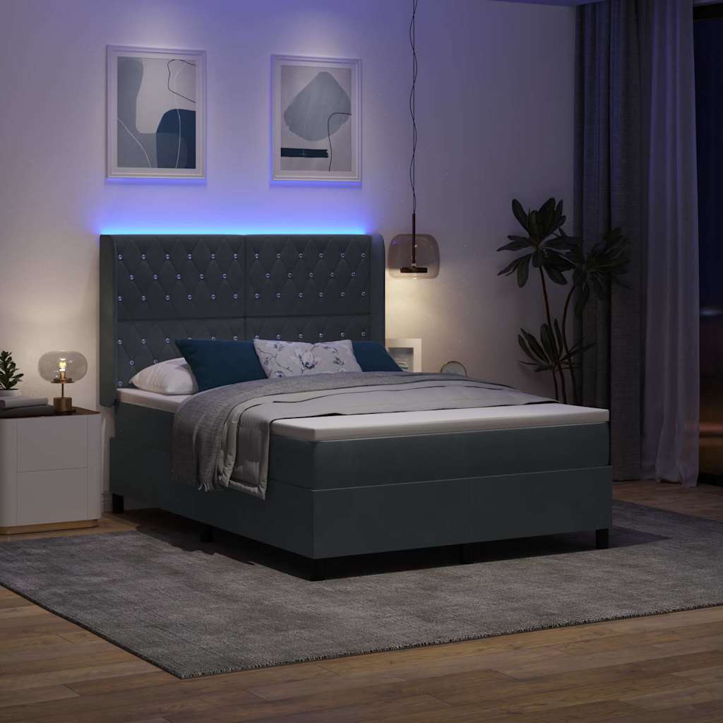 vidaXL Κρεβάτι με ελατήρια Σκούρο Γκρι 140 x 190 cm Βελούδο