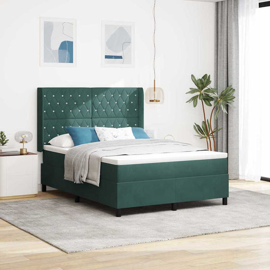 vidaXL Κρεβάτι με ελατήρια Σκούρο Πράσινο 140 x 200 cm Βελούδο