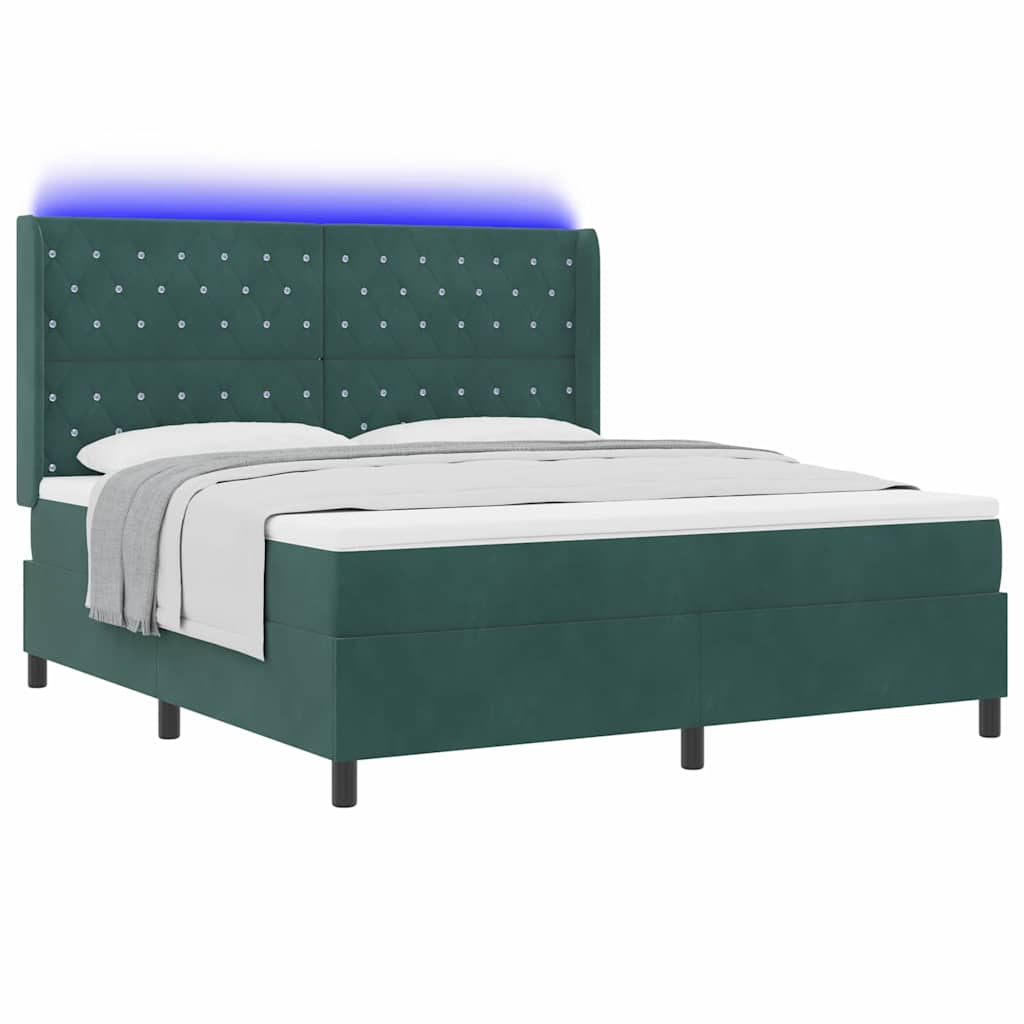 vidaXL Κρεβάτι με ελατήρια με led Σκούρο Πράσινο 180 x 200 cm Βελούδο