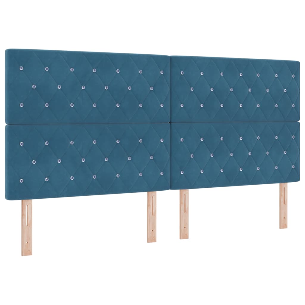vidaXL Κρεβάτι με ελατήρια με στρώμα με led Μπλε 200 x 200 cm Βελούδο