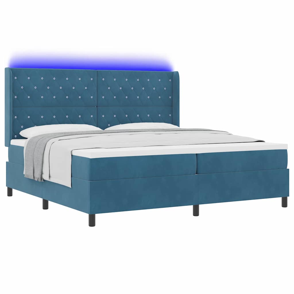 vidaXL Κρεβάτι με ελατήρια με στρώμα με led Μπλε 200 x 200 cm Βελούδο