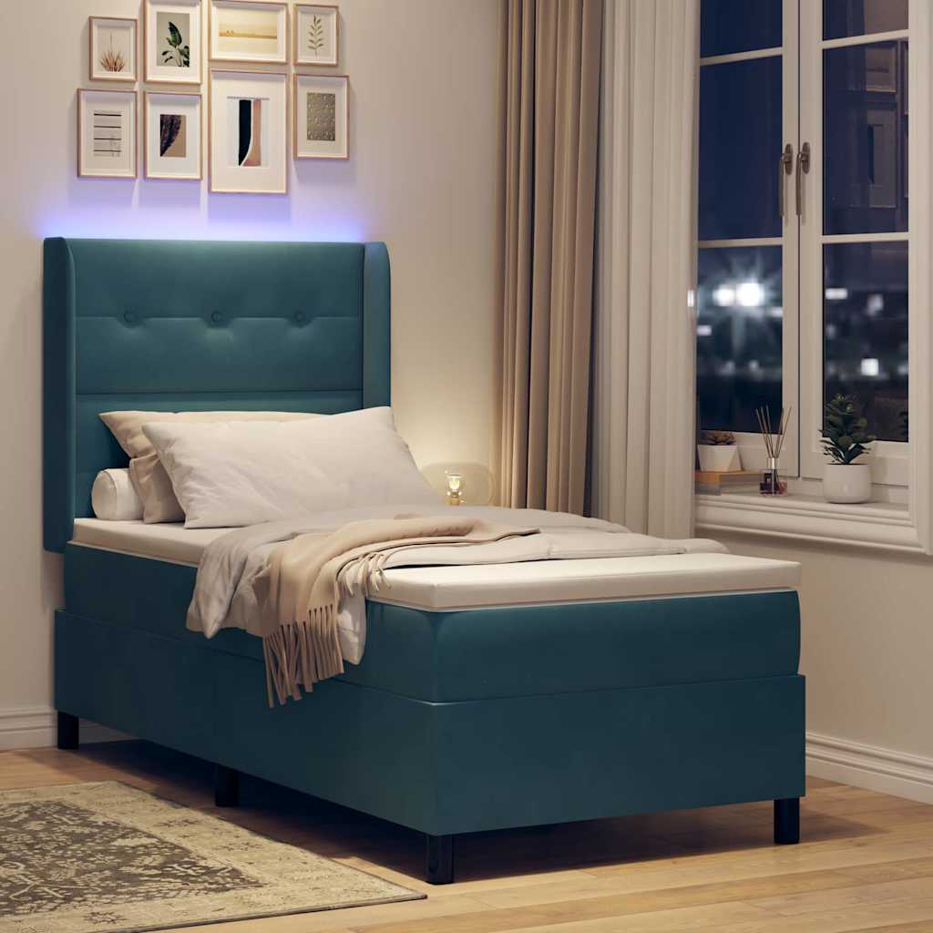 vidaXL Κρεβάτι με ελατήρια με κεφαλάρι Μπλε 90 x 200 cm Βελούδο