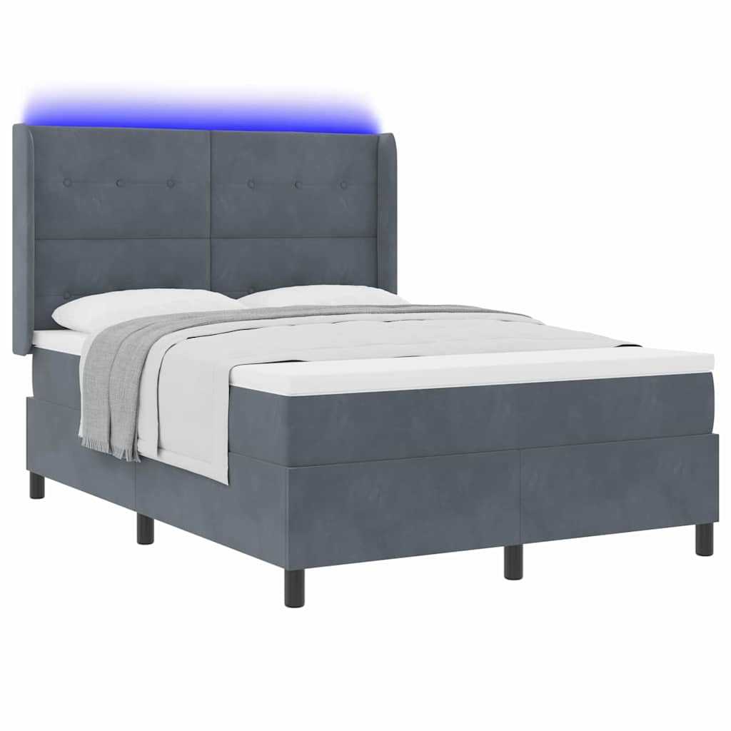vidaXL Κρεβάτι με ελατήρια Σκούρο Γκρι 140 x 190 cm Βελούδο