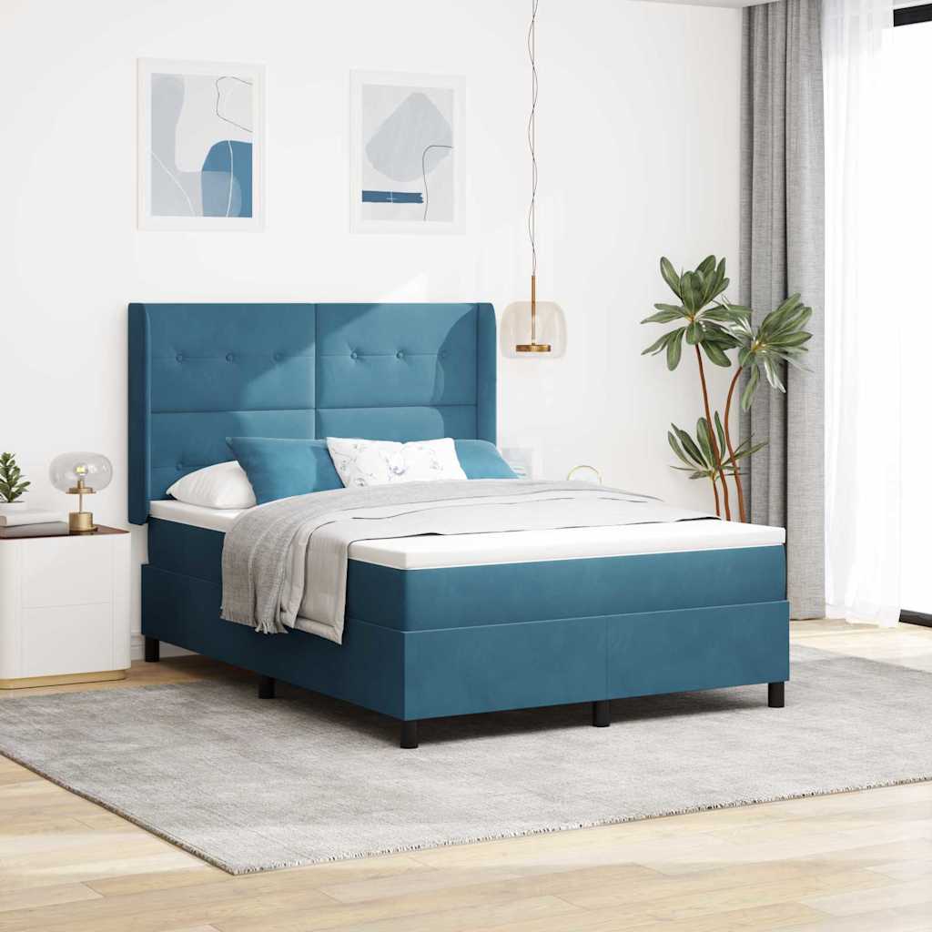 vidaXL Κρεβάτι με ελατήρια με κεφαλάρι Μπλε 140 x 200 cm Βελούδο
