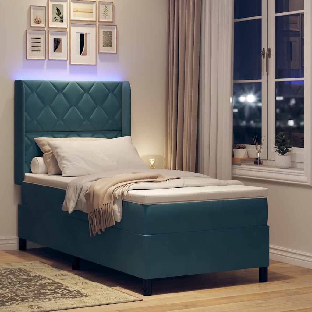 vidaXL Κρεβάτι με ελατήρια με κεφαλάρι Μπλε 90 x 190 cm Βελούδο