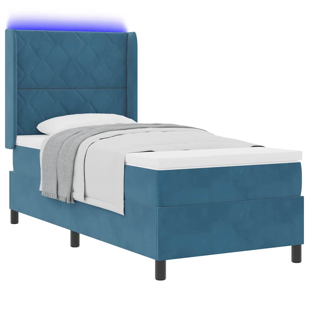vidaXL Κρεβάτι με ελατήρια με κεφαλάρι Μπλε 90 x 200 cm Βελούδο