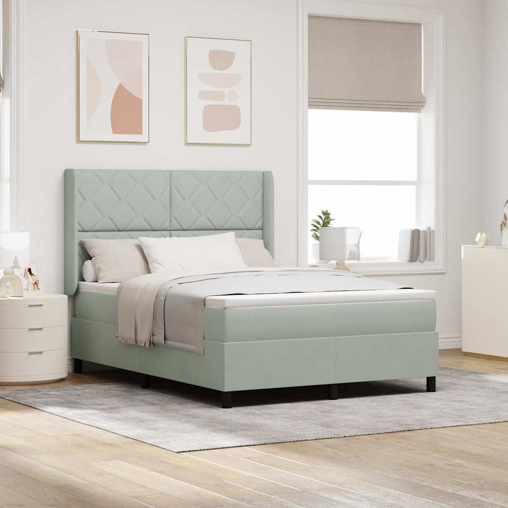 vidaXL Κρεβάτι με ελατήρια Ανοιχτό γκρι 140 x 190 cm Βελούδο