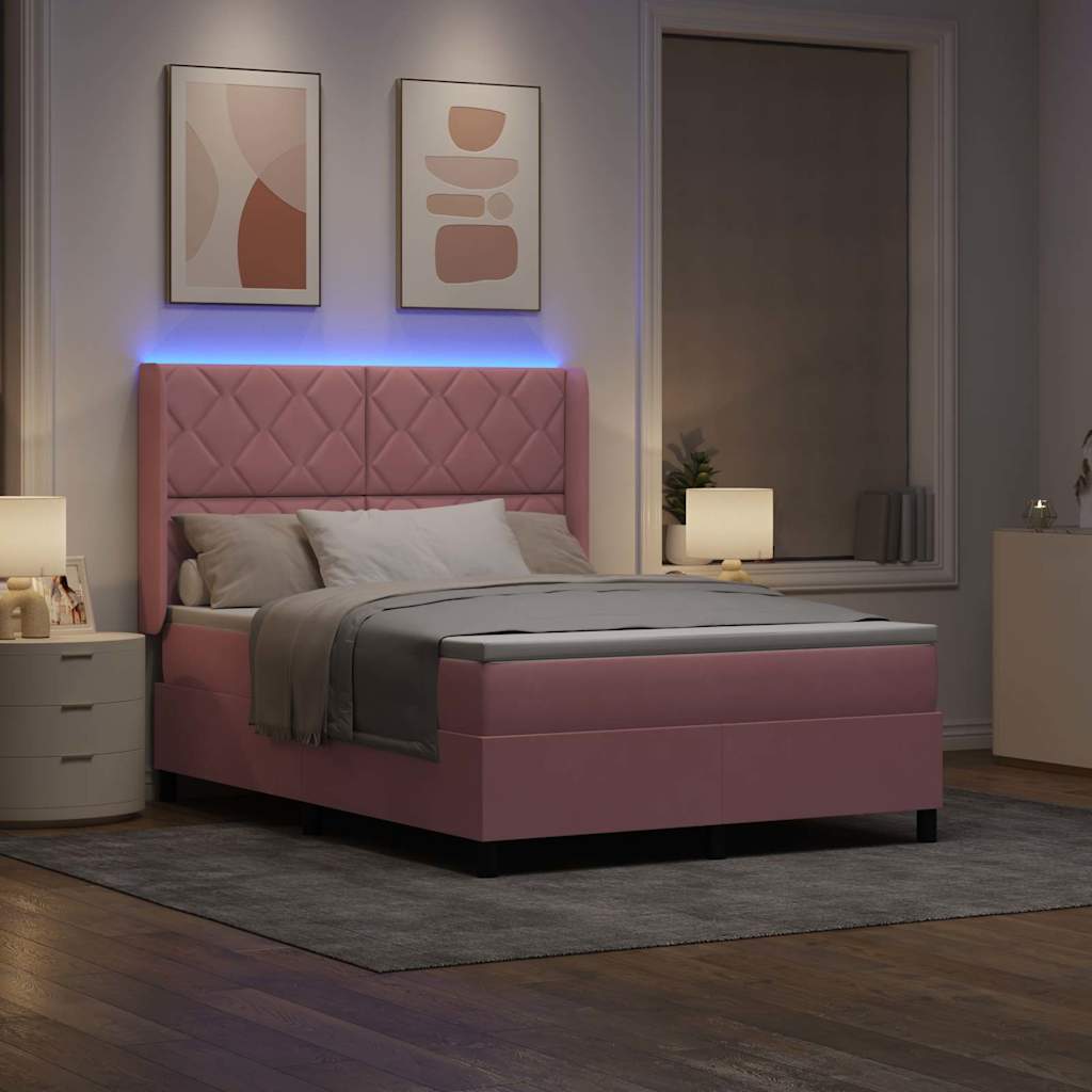 vidaXL Κρεβάτι με ελατήρια με κεφαλάρι Ροζ 140 x 190 cm Βελούδο