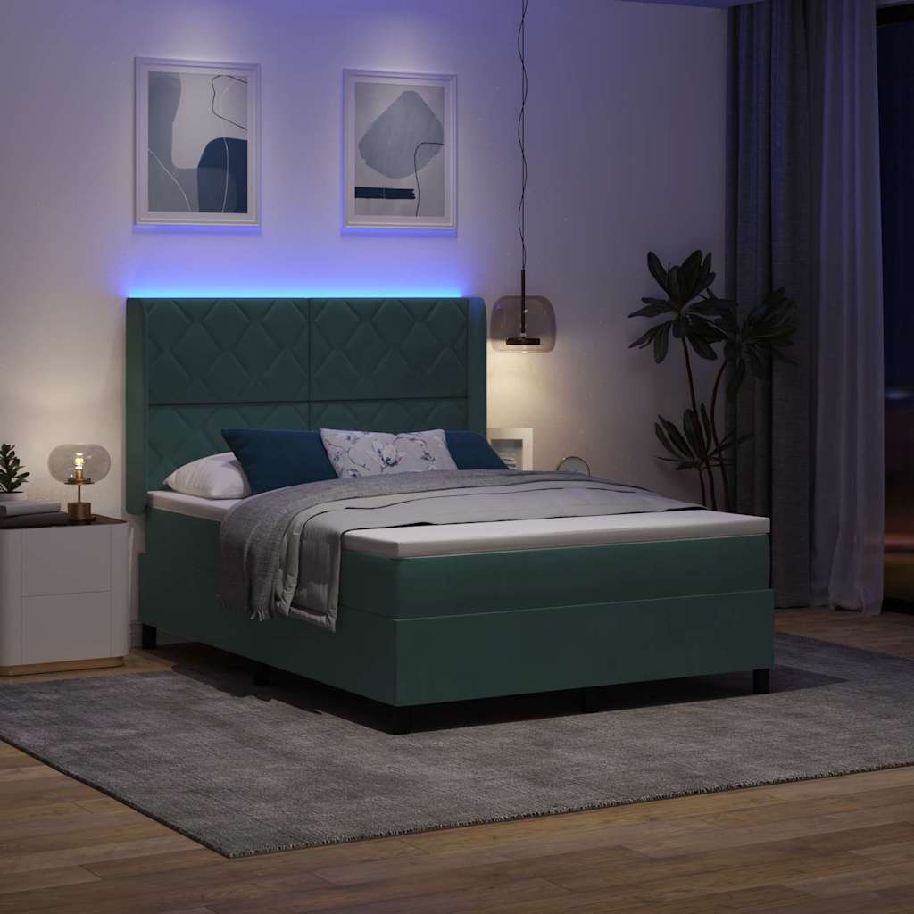 vidaXL Κρεβάτι με ελατήρια Σκούρο Πράσινο 140 x 200 cm Βελούδο