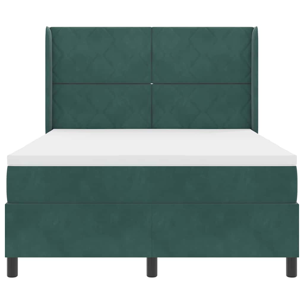 vidaXL Κρεβάτι με ελατήρια Σκούρο Πράσινο 140 x 200 cm Βελούδο
