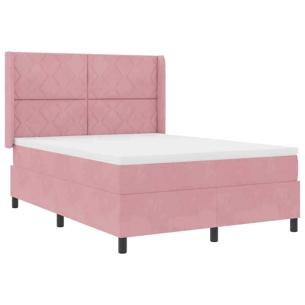 vidaXL Κρεβάτι με ελατήρια με κεφαλάρι Ροζ 140 x 200 cm Βελούδο