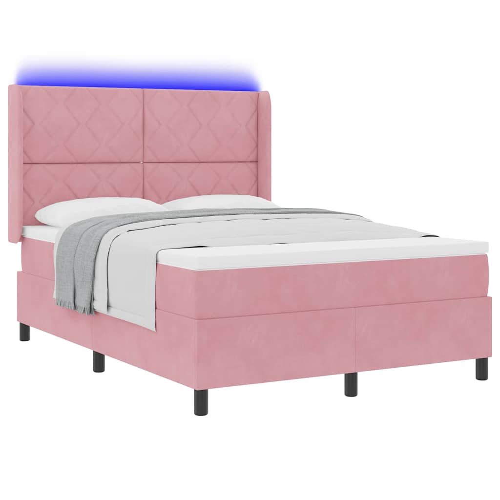vidaXL Κρεβάτι με ελατήρια με κεφαλάρι Ροζ 140 x 200 cm Βελούδο