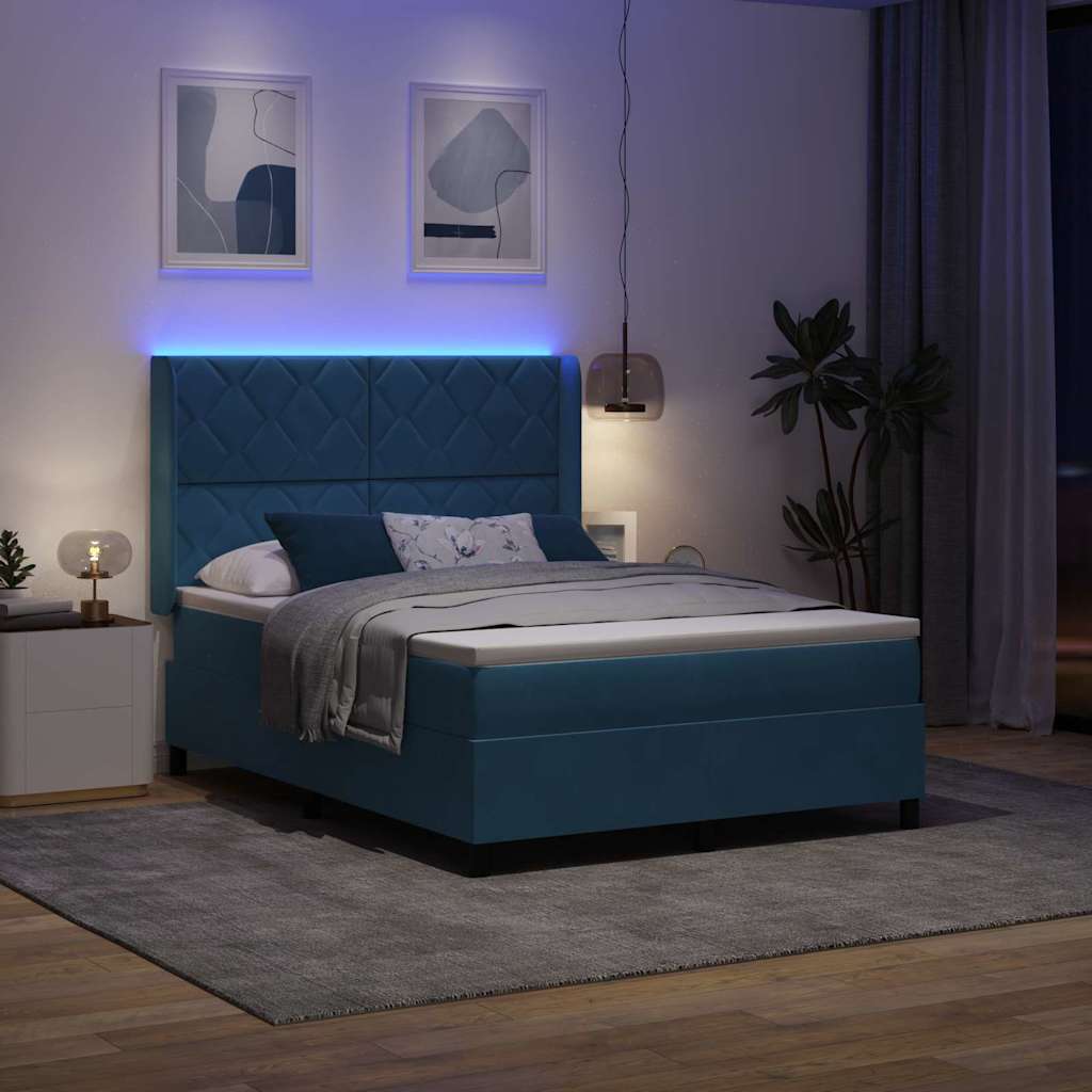 vidaXL Κρεβάτι με ελατήρια με κεφαλάρι Μπλε 160 x 200 cm Βελούδο