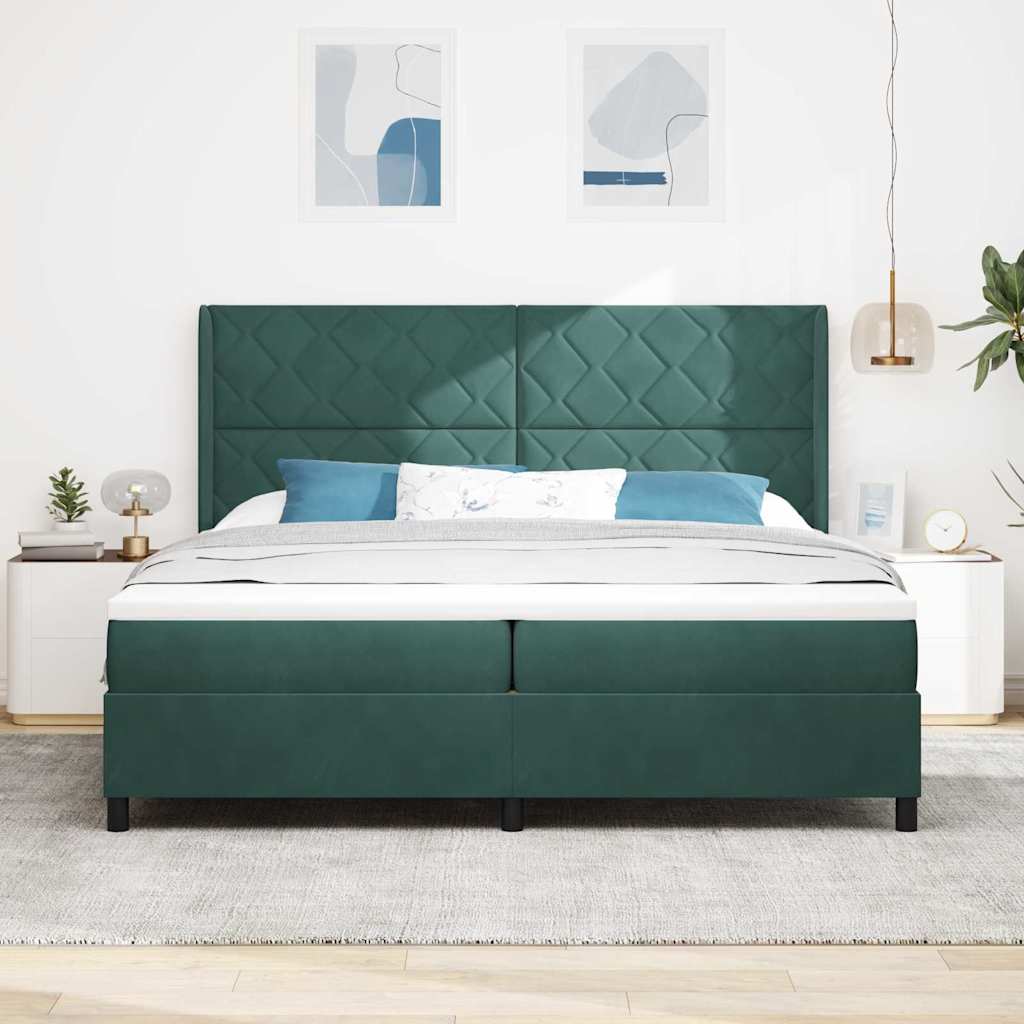 vidaXL Κρεβάτι με ελατήρια Σκούρο Πράσινο 200 x 200 cm Βελούδο